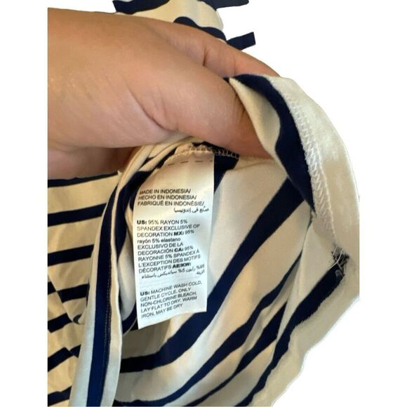 Chicos Womens Blue Striped Flare Sleeve Square‎ Neck Top sz 1P Nautical Preppy - Picture 5 of 6